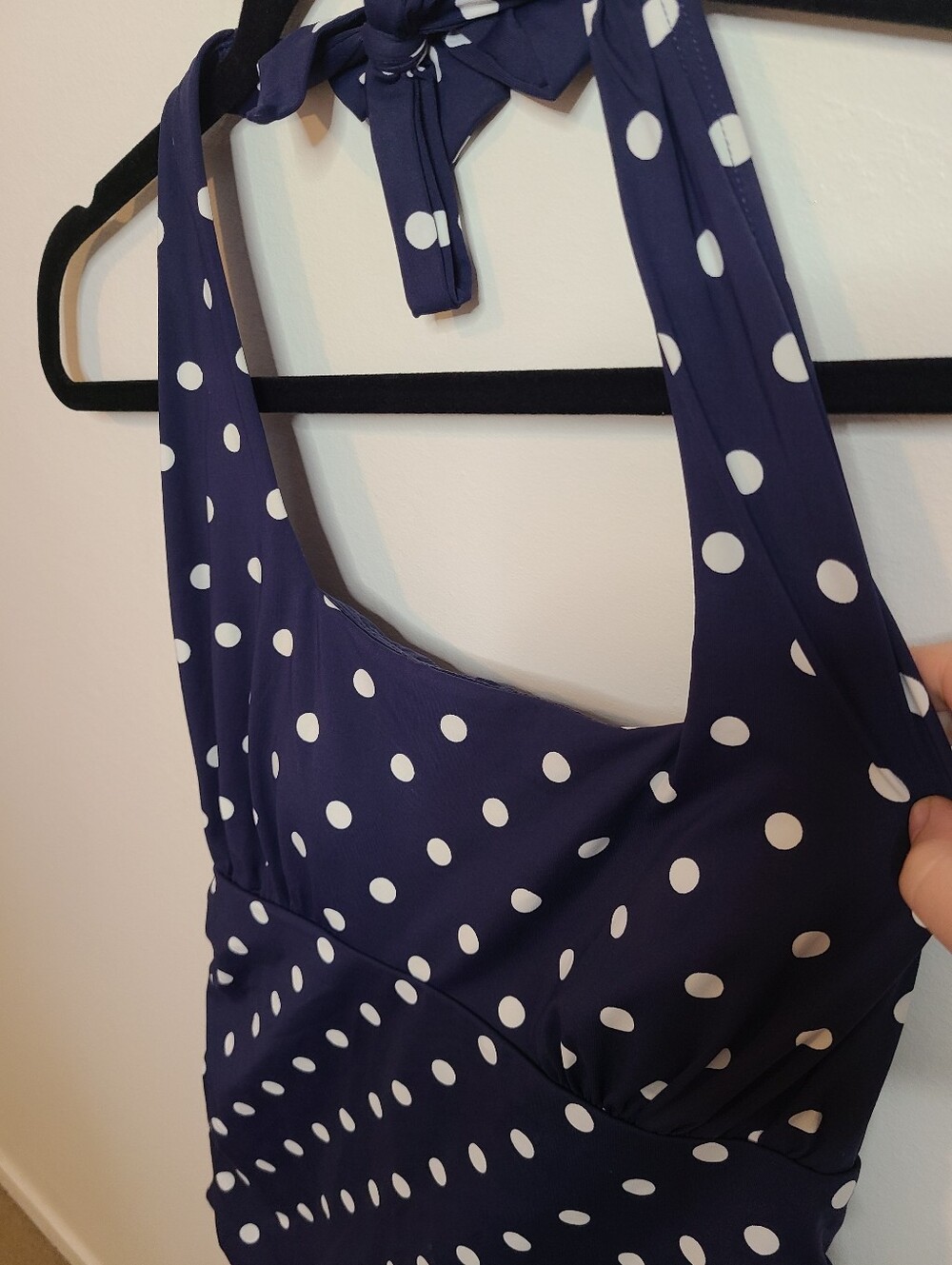 Land's End Navy Polka Dot Tied-Halter Feminine Swim Tankini Size 6 - Picture 2 of 8